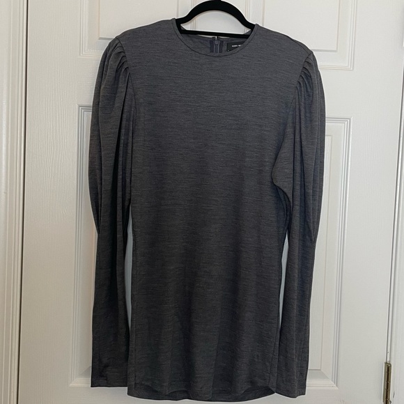 ISABEL MARANT: Gathered Sleeve Wool Jersey Top - Picture 4 of 8